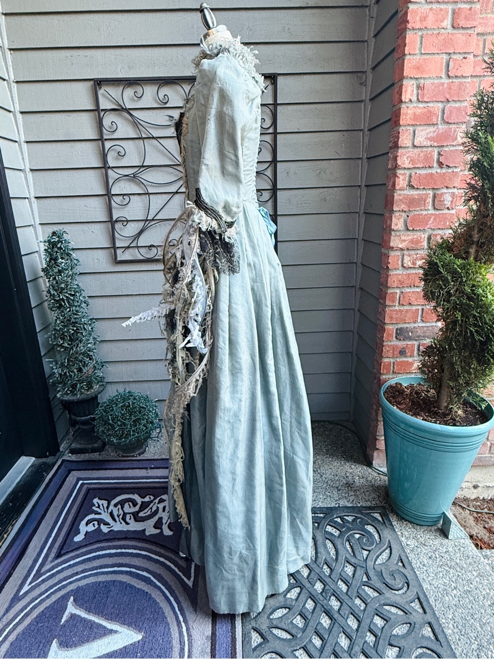 OOAK Victorian-Inspired Distressed Evening Gown in Blue, Silver, Black & Grey - Picture 7 of 7